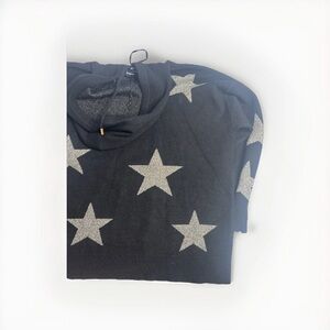 Black Star Knit Hoodie with Silver Stars